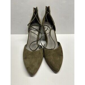 Eileen Fisher Suede Criss-Cross Rope Olive Mossy Green Zip block heels 8
